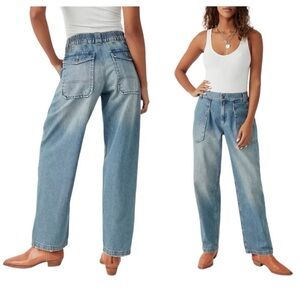 NEW Free People Mauve Oversized Wide Leg Elastic Waist Jeans, Sz XS